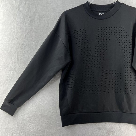 Ivy Park Sweatshirt Womens XXS Oversized Black Perforated Spell Out Logo - Picture 7 of 10